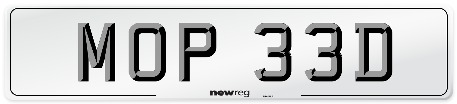 MOP 33D Number Plate from New Reg
